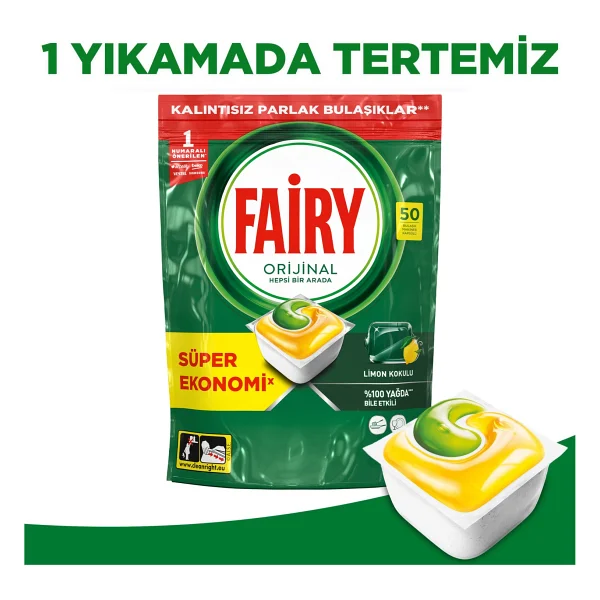Fairy Hepsi Bir Arada Limon Bulaşık Makinesi Tableti 50'li - Görsel 9