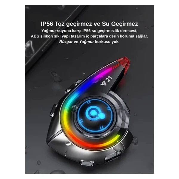 Y21 Rgb Işık Efektli İntercom Bluetooth Motosiklet Kask Kulaklığı İntercom Kulaklık - Görsel 7
