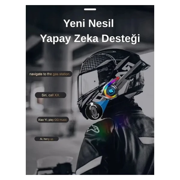 Y21 Rgb Işık Efektli İntercom Bluetooth Motosiklet Kask Kulaklığı İntercom Kulaklık - Görsel 9