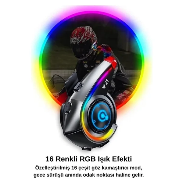 Y21 Rgb Işık Efektli İntercom Bluetooth Motosiklet Kask Kulaklığı İntercom Kulaklık - Görsel 10