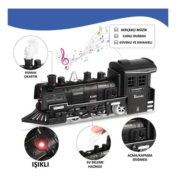 Brother Toys Duman Çıkartan Büyük Boy Pilli Sesli ve Işıklı 15 Parça Klasik Buharlı Tren Oyuncak Lokomotif Seti - Görsel 2