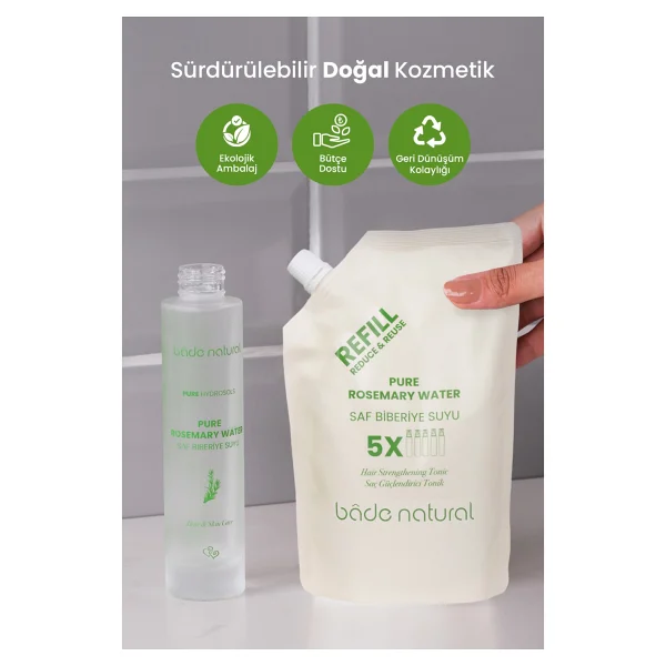 Bade Natural Biberiye Suyu Güçlendirıci Saç Toniği Refill Paket 500 ml - Görsel 4