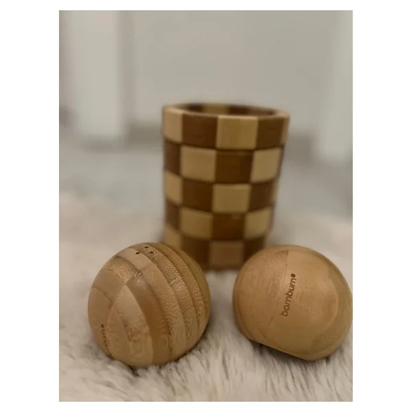 Bambum Topi Tuzluk Karabiberlik ve Damalı Kaşıklık 2'li Set - Ahşap - Görsel 4