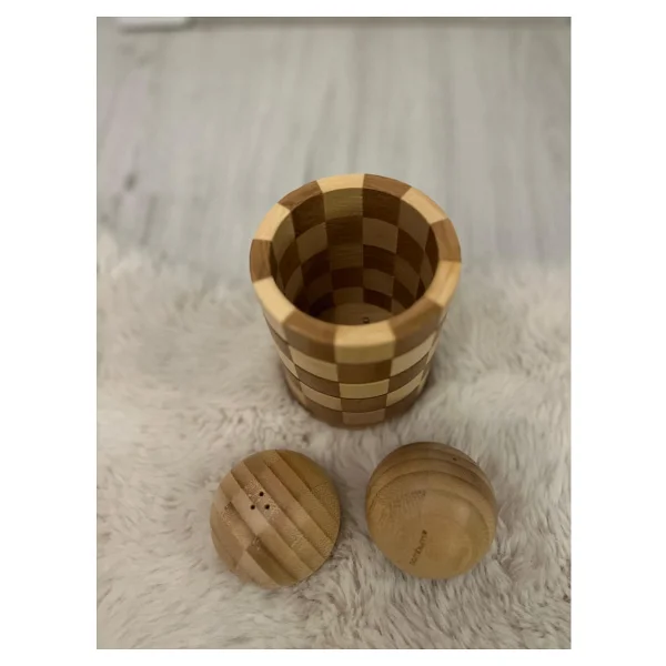 Bambum Topi Tuzluk Karabiberlik ve Damalı Kaşıklık 2'li Set - Ahşap - Görsel 3