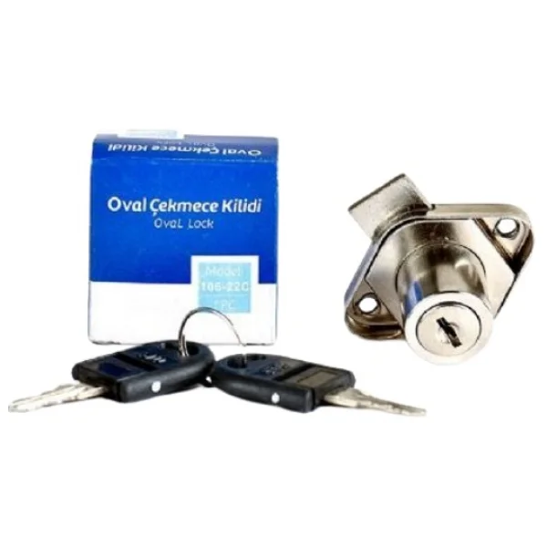 Oval Çekmece Kilidi Anahtarlı Dolap Mobilya Kilidi(Oval) - Krom - OVAL - 1 ADET - Görsel 3