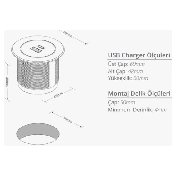 Metalline Circular-Line Modüler Hızlı Şarj Kutusu USB-C-Antrasit - Görsel 6