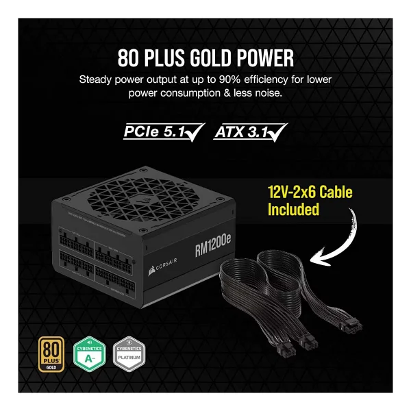 Corsair RM1200e CP-9020258-EU Gen5.1 1200 W Power Supply - Görsel 8