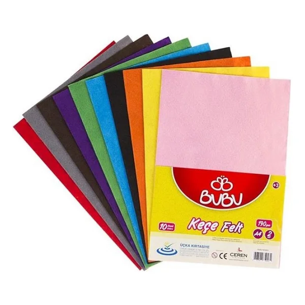 Bubu Keçe 20x30 cm 10 Parça Renkli Set Çocuklar İçin Eğlenceli Kırtasiye - Görsel 2