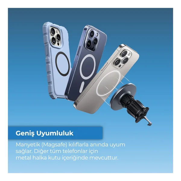 woyax Magsafe Mıknatıslı Kablosuz Şarjlı Kancalı Led Araç Içi Telefon Tutucu Araba Telefon Tutacağı iPhone - Görsel 8