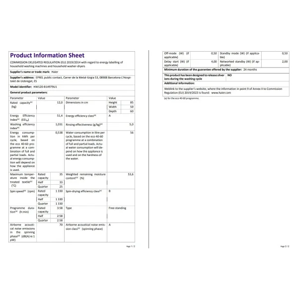 Haier HW120-B14979U1 12 kg 1400 Devir Çamaşır Makinesi - Görsel 7