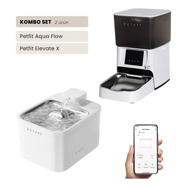 Petfit Aqua Flow Wifi Akıllı Bataryalı Otomatik Kedi Köpek Su Pınarı Çeşmesi Şelalesi+Petfit Elevate x 4l Wi-Fi Akıllı Otomatik Mama Kabı Besleme Ünitesi Bundle - Beyaz - Görsel 4