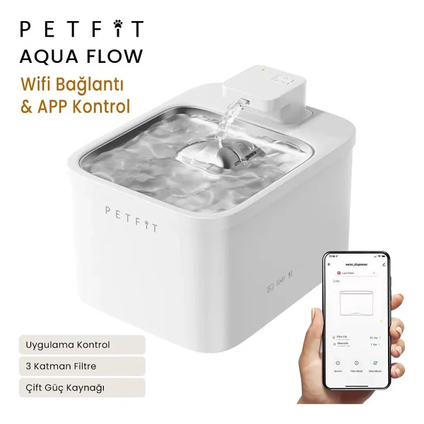 Petfit Aqua Flow Wifi Akıllı Bataryalı Otomatik Kedi Köpek Su Pınarı Çeşmesi Şelalesi+Petfit Elevate x 4l Wi-Fi Akıllı Otomatik Mama Kabı Besleme Ünitesi Bundle - Beyaz - Görsel 2