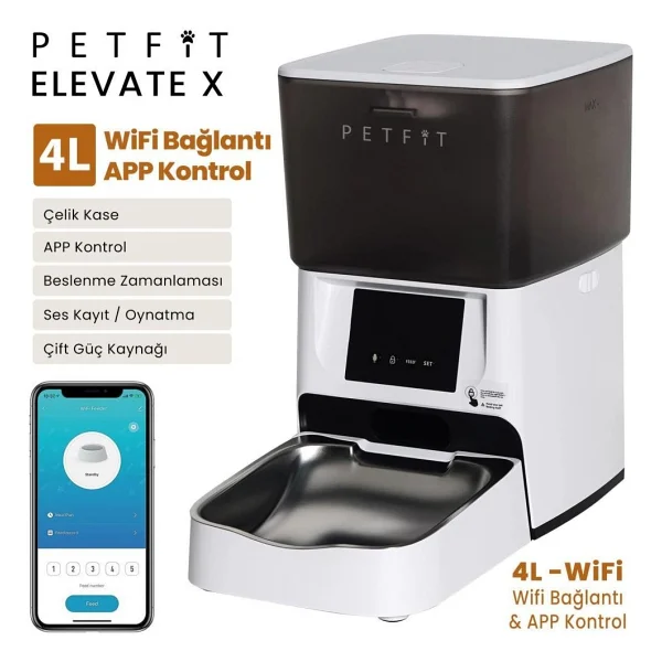Petfit Aqua Flow Wifi Akıllı Bataryalı Otomatik Kedi Köpek Su Pınarı Çeşmesi Şelalesi+Petfit Elevate x 4l Wi-Fi Akıllı Otomatik Mama Kabı Besleme Ünitesi Bundle - Beyaz - Görsel 3
