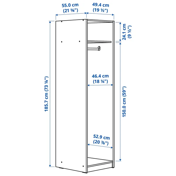 Ikea Gursken Gardırop 49 x 55 x 186 cm Açık Bej Tek Kapılı Elbise Askılı Duvara Sabitlenebilir - 49x55x186 cm - Beyaz - Görsel 4