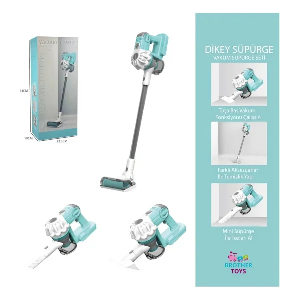 Brother Toys 3'ü 1 Arada Sesli Işıklı Vakumlu Çekme Özellikli Elektrikli Oyuncak Süpürge Pembe Mavi Renk - Görsel 2