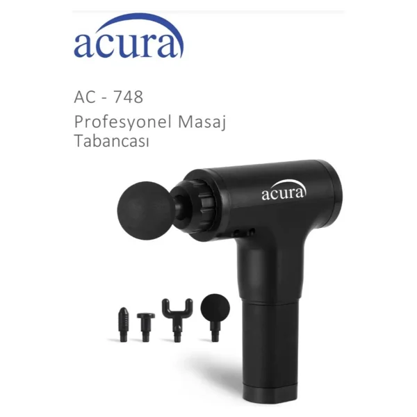 Acura 6 Seviyeli 4 Başlıklı Şarjlı Masaj Aleti Masaj Tabancası Siyah - Görsel 6