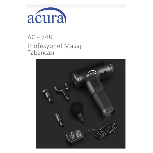 Acura 6 Seviyeli 4 Başlıklı Şarjlı Masaj Aleti Masaj Tabancası Siyah - Görsel 2