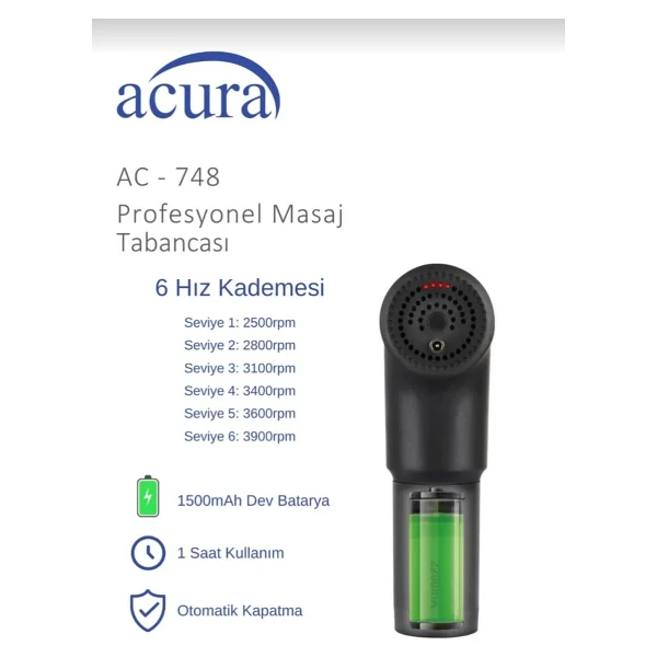Acura 6 Seviyeli 4 Başlıklı Şarjlı Masaj Aleti Masaj Tabancası Siyah - Görsel 3