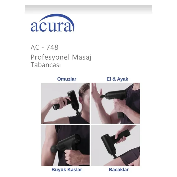Acura 6 Seviyeli 4 Başlıklı Şarjlı Masaj Aleti Masaj Tabancası Siyah - Görsel 4