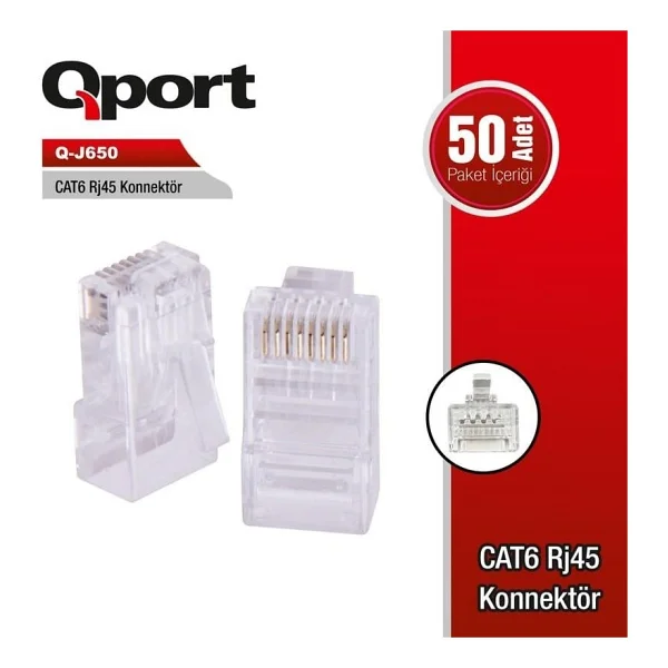 Qport Q-J650 CAT6 RJ45 Konnektör 50'Lİ - Görsel 2