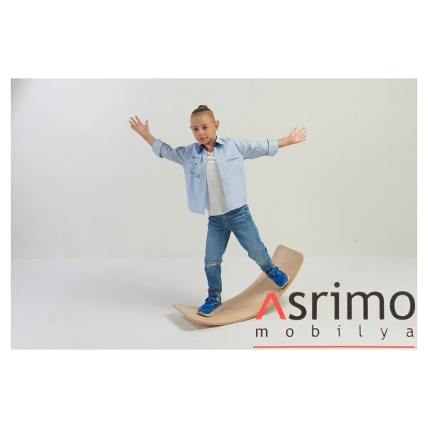 Denge Tahtası Balance Board Doğal Ahşap Oyuncak - Yoga ve Pilates - Bej - Görsel 2