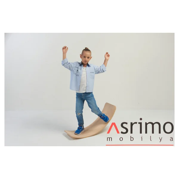 Denge Tahtası Balance Board Doğal Ahşap Oyuncak - Yoga ve Pilates - Bej - Görsel 3