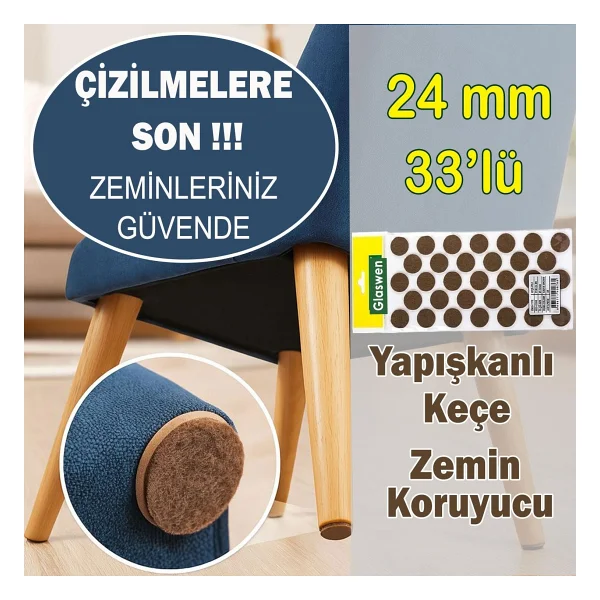 Yapışkanlı Yuvarlak Keçe Masa Sandalye Parke Zemin Ayak Koruyucu Kaydırmaz Keçesi 24 Mm 33'lü Paket Kahverengi - Görsel 6