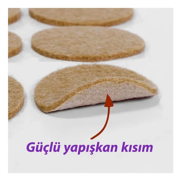 Yapışkanlı Yuvarlak Keçe Masa Sandalye Parke Zemin Ayak Koruyucu Kaydırmaz Keçesi 24 Mm 33'lü Paket Kahverengi - Görsel 3