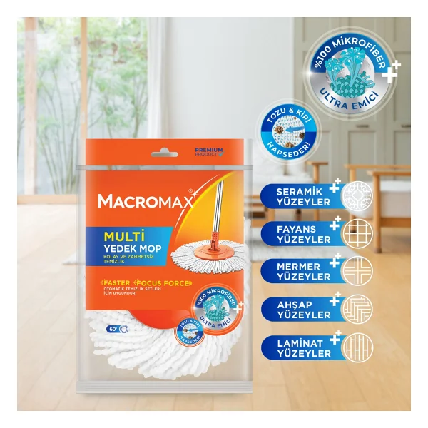Macromax Yedek Mop Başlığı %100 Mikrofiber Yapısıyla Maksimum Hijyen Tek Parça - Görsel 2