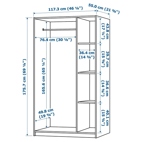 Ikea Kleppstad Gardırop Beyaz 117 x 176 cm Raflı 3 Kapaklı Geniş Depolama - Görsel 6
