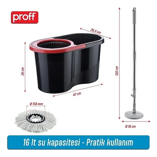 Proff Turbo Star Black Edition Döner Başlıklı Temizlik Kovası - Görsel 4