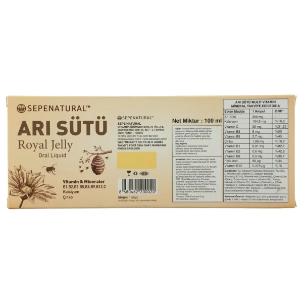 Sepe Natural Arı Sütü Royal Jelly Likit 500 mg 10 Ampul - Görsel 3