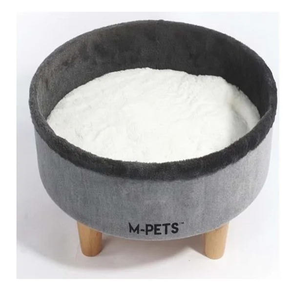 M-Pets Round Elevated 47x47x26 cm Ahşap Ayaklı Gri Kedi Yatağı - Görsel 6