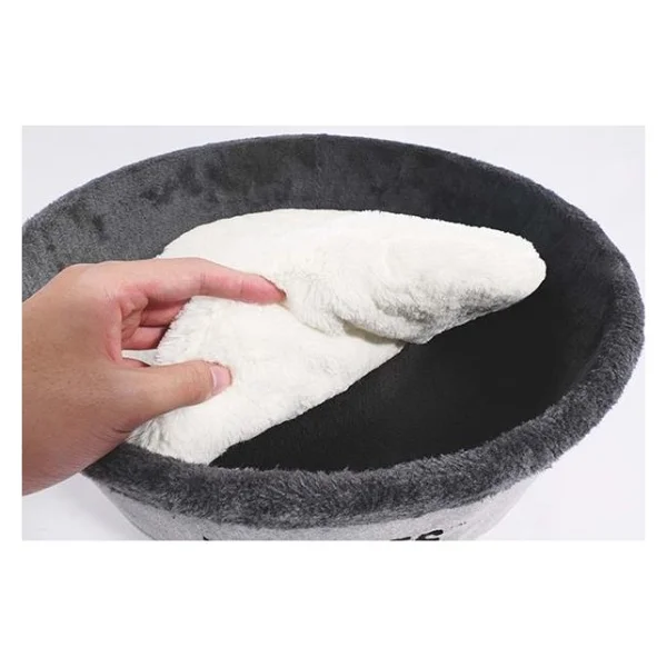 M-Pets Round Elevated 47x47x26 cm Ahşap Ayaklı Gri Kedi Yatağı - Görsel 9