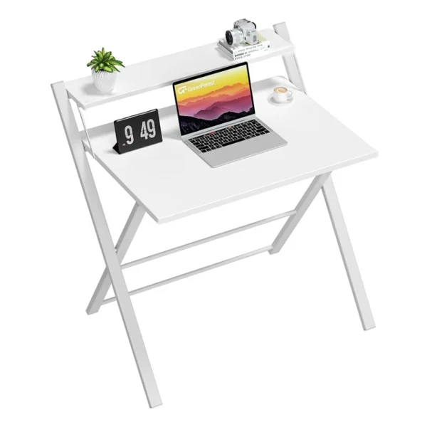 Ayz Bodo Metal Ayaklı Laptop Masası, Katlanır Çalışma Masası, Raflı Masa, Katlanır Laptop Sehpası Beyaz - YÜKSEKLİK 84 CM X GENİŞLİK 76 CMX DERİNLİK 50 CM - Görsel 3
