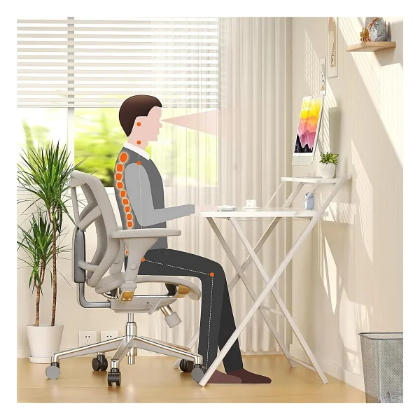 Ayz Bodo Metal Ayaklı Laptop Masası, Katlanır Çalışma Masası, Raflı Masa, Katlanır Laptop Sehpası Beyaz - YÜKSEKLİK 84 CM X GENİŞLİK 76 CMX DERİNLİK 50 CM - Görsel 4