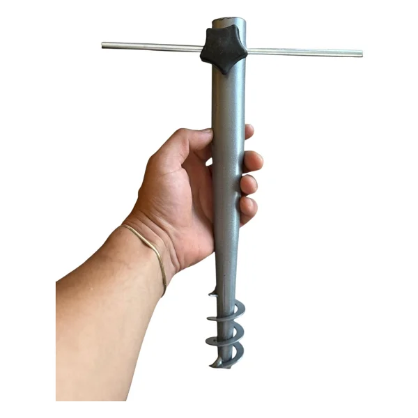 Tok Pazar Burgulu Metal Sıkma Aparatlı Plaj Şemsiye Kazığı 32 cm - Görsel 2