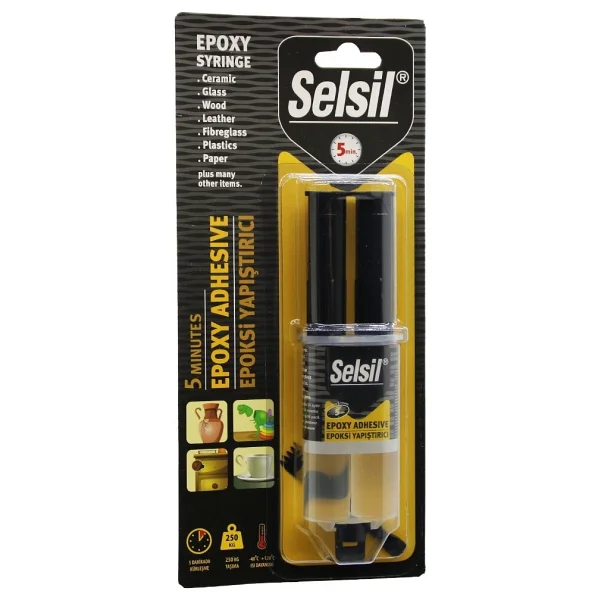 Selsil Epoxy Syrınge Adhesive Şırınga Epoksi Yapıştırıcı 28GR. Alüminyum - Cam - Porselen - Seramik - Ahşap - Metal - Görsel 2