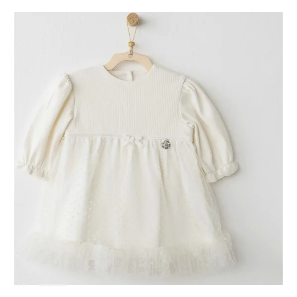 Andywawa Ac26257 Baby Bow Bliss Elbise Ekru - Görsel 5