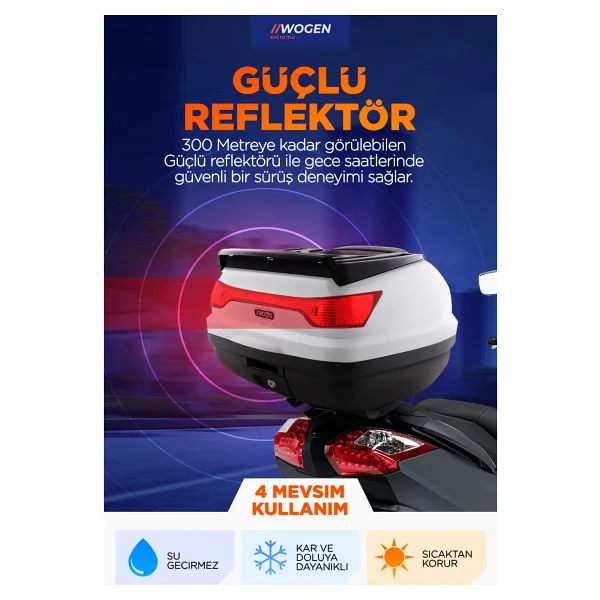 Wogen WG52 Premium 52 lt Beyaz Motosiklet Çantası - Görsel 4