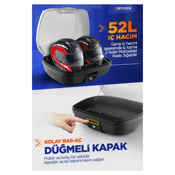 Wogen WG52 Premium 52 lt Beyaz Motosiklet Çantası - Görsel 6