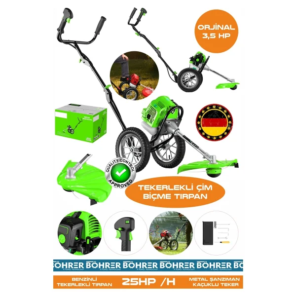 BÖHRER Alman Pro Ba01075y 25hp/h Tekerlekli Benzinli Diken Çalı Çim Biçme Tırpan Makinesi - Görsel 2