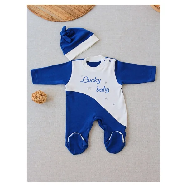 0-3 3-6 Ay Lucky Baby Nakışlı Es Çizgi Boy Şapkalı Erkek Bebek Tulumu - 3 - 6 Ay - Lacivert - Görsel 5