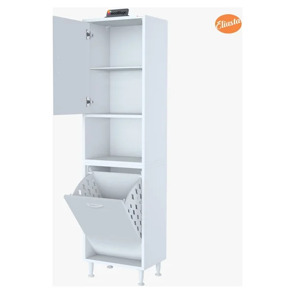 Modilayn 50 x 163,4 x 32,5 cm 2 Kapak Üç Bölmeli Kirli Çamaşır Dolabı Sepetli Banyo Dolabı - Görsel 5