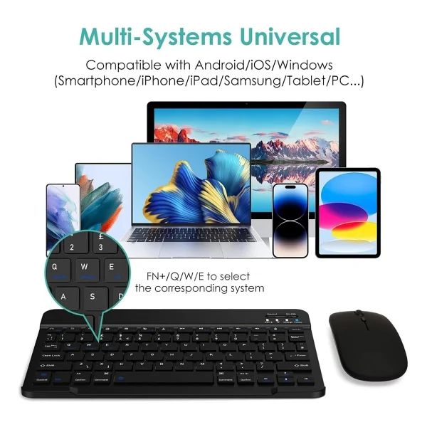 M.TK Moveteck Üniversal Tablet Telefon iPad Tüm Cihazlara Uyumlu Kablosuz Taşınabilir Renkli Bluetooth Klavye ve Mause Seti - Gri - Görsel 4