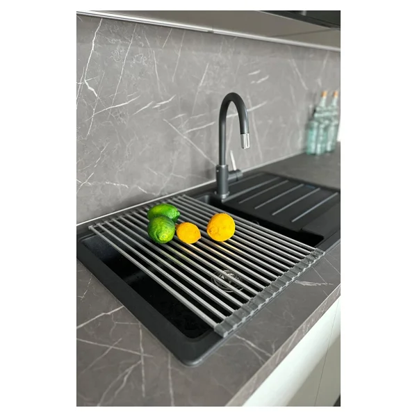 Primanova Paslanmaz Çelik Isıya Alüminyum Katlanabilir Lavabo Üstü Çok Amaçlı Bulaşıklık 33x52 cm - Görsel 5