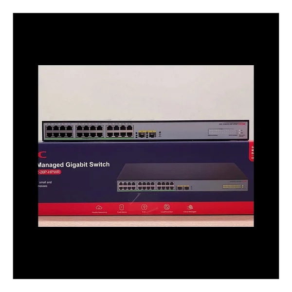 H3C S1600V2-26P-HPWR 24 24 Port 10/100/1000 24 Port PoE 2 X SFP 370 Watt Yonetilebilir Rack Mount Switch - Görsel 2