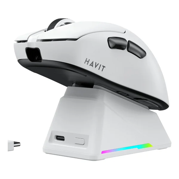 Havit Gamenote MS955WB Beyaz RGB Şarjlı Optik Kablolu/Kablosuz Oyuncu Mouse - Görsel 2
