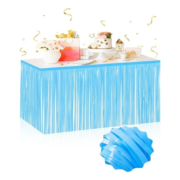 Nessiworld Kendinden Yapışkanlı Makaron Mavi Püsküllü Masa Eteği - 75 x 275 cm Parti Süslemesi - Görsel 2