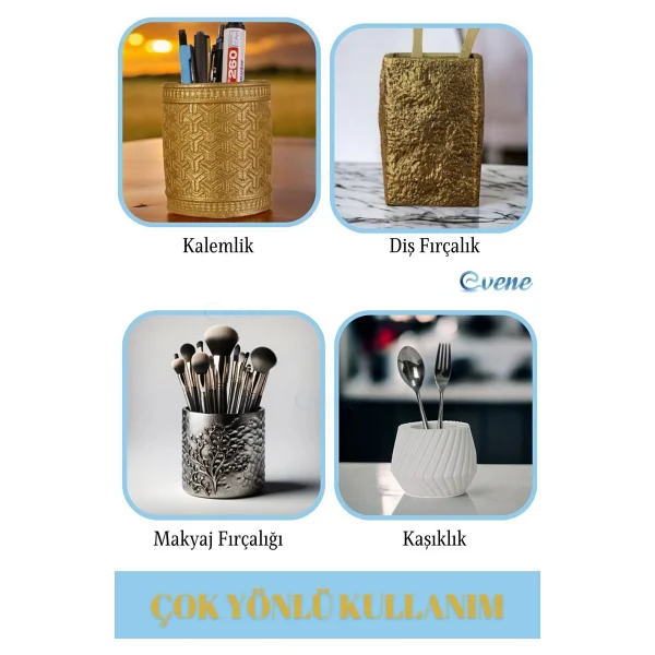 Evene Kalemlik Masa Kalemliği Organizer Kalemlik Gümüş Eskitme Renk Model 21 - Görsel 6